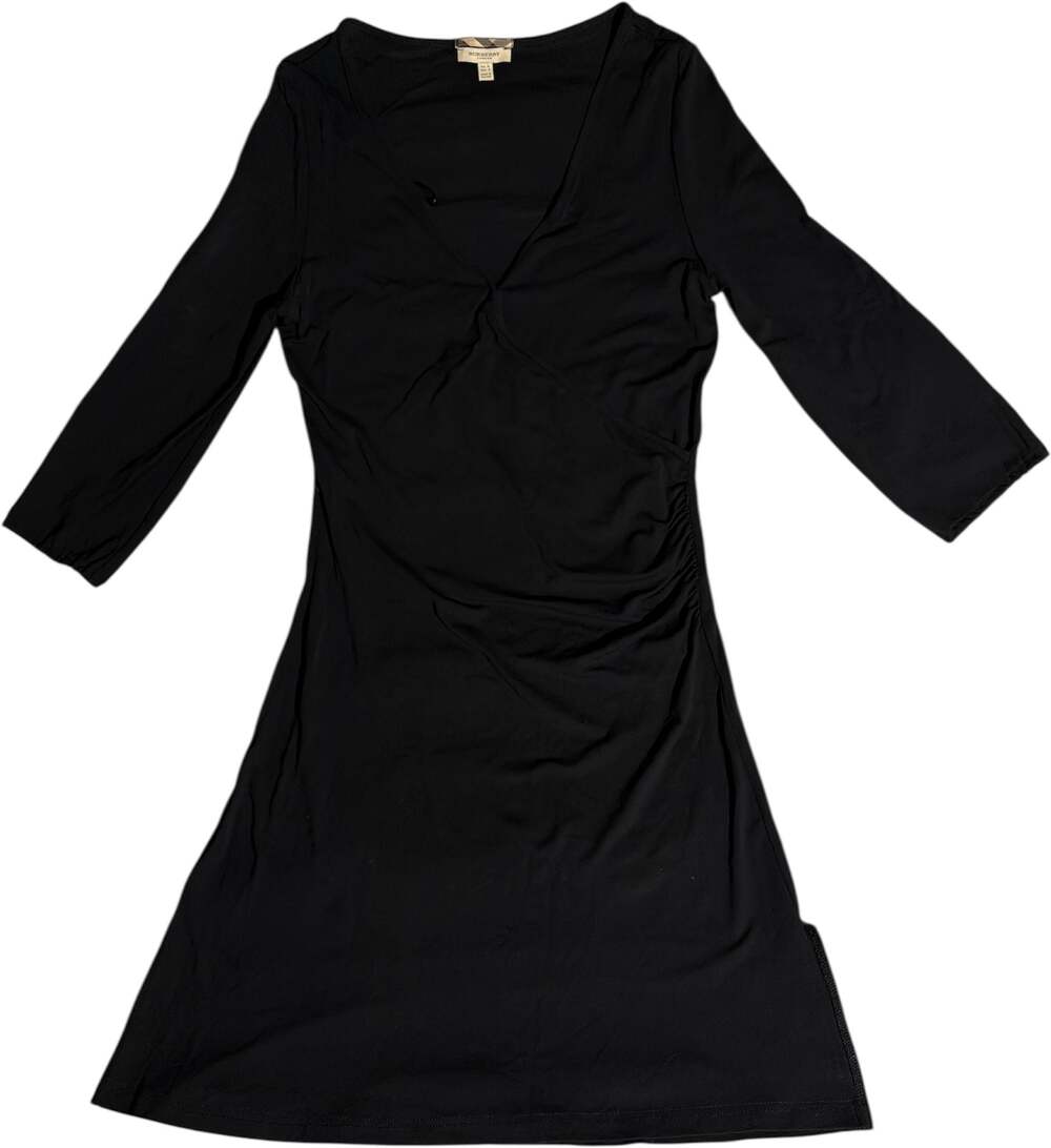 Burberry London V Neck Faux Wrap Dress Longsleeve Women’s Black Size 12